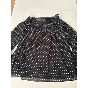 CeCe Black Polka Dot Off Shoulder Long Sleeve Blouse‎ Top Size L Career